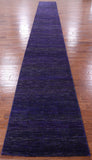 Purple Savannah Grass Hand Knotted Wool & Silk Runner Rug - 2' 7" X 21' 5" - Golden Nile