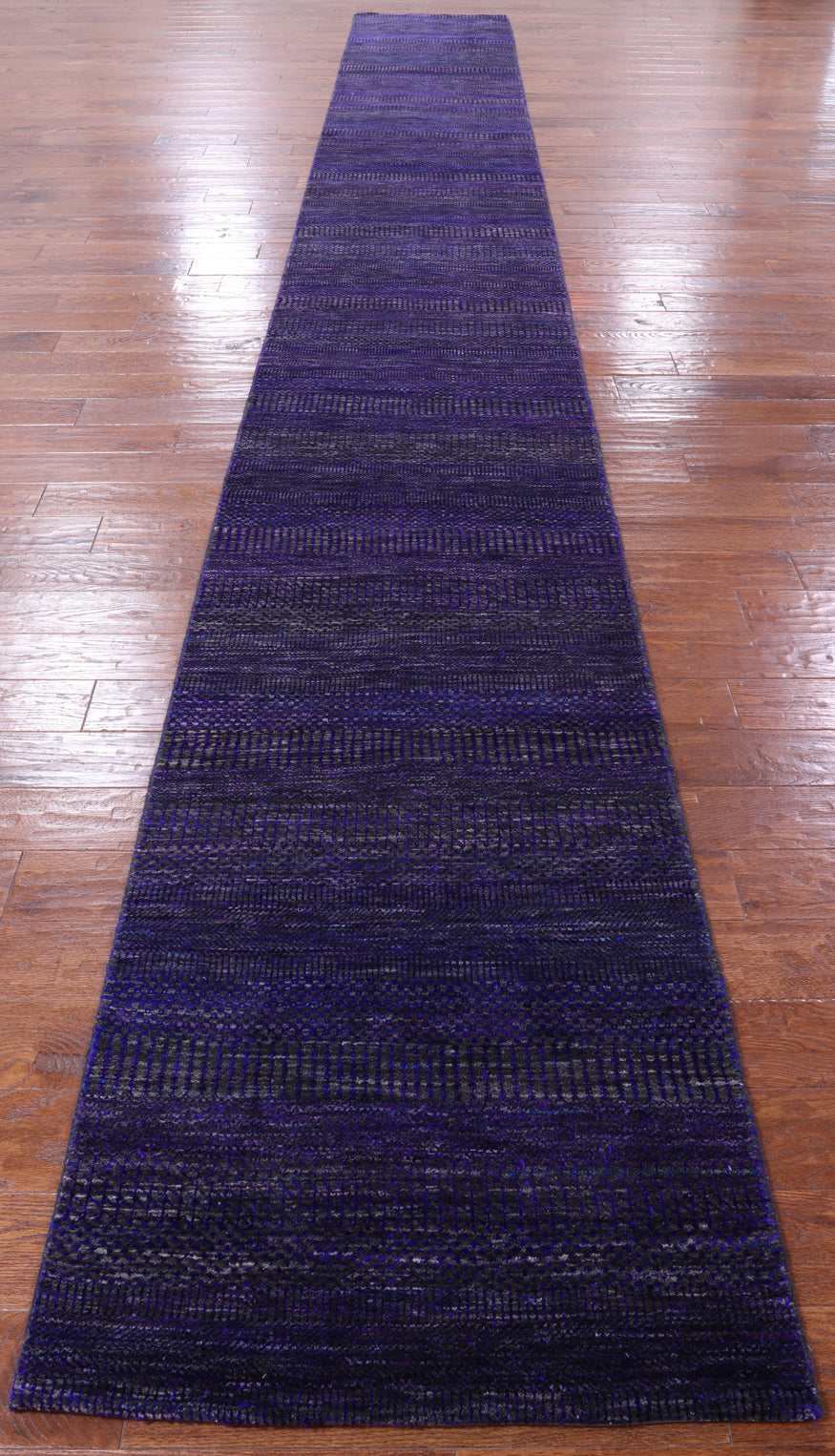 Purple Savannah Grass Hand Knotted Wool & Silk Runner Rug - 2' 7" X 21' 5" - Golden Nile