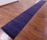 Purple Savannah Grass Hand Knotted Wool & Silk Runner Rug - 2' 7" X 21' 5" - Golden Nile