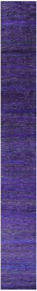 Purple Savannah Grass Hand Knotted Wool & Silk Runner Rug - 2' 7" X 21' 5" - Golden Nile