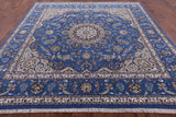 Blue Square Persian Nain Hand Knotted Wool & Silk Rug - 8' 10" X 8' 11" - Golden Nile