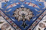 Blue Square Persian Nain Hand Knotted Wool & Silk Rug - 8' 10" X 8' 11" - Golden Nile