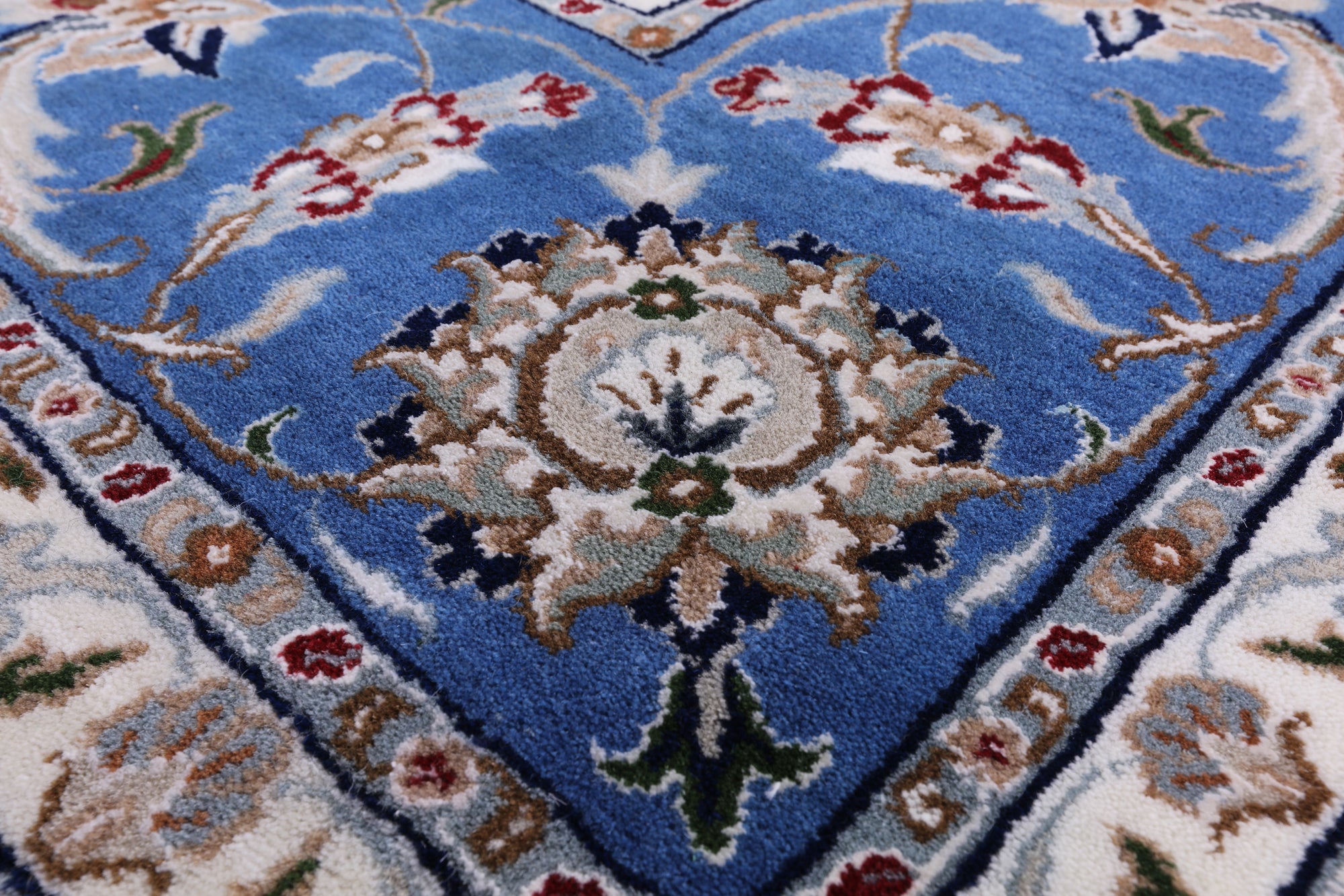 Blue Square Persian Nain Hand Knotted Wool & Silk Rug - 8' 10" X 8' 11" - Golden Nile