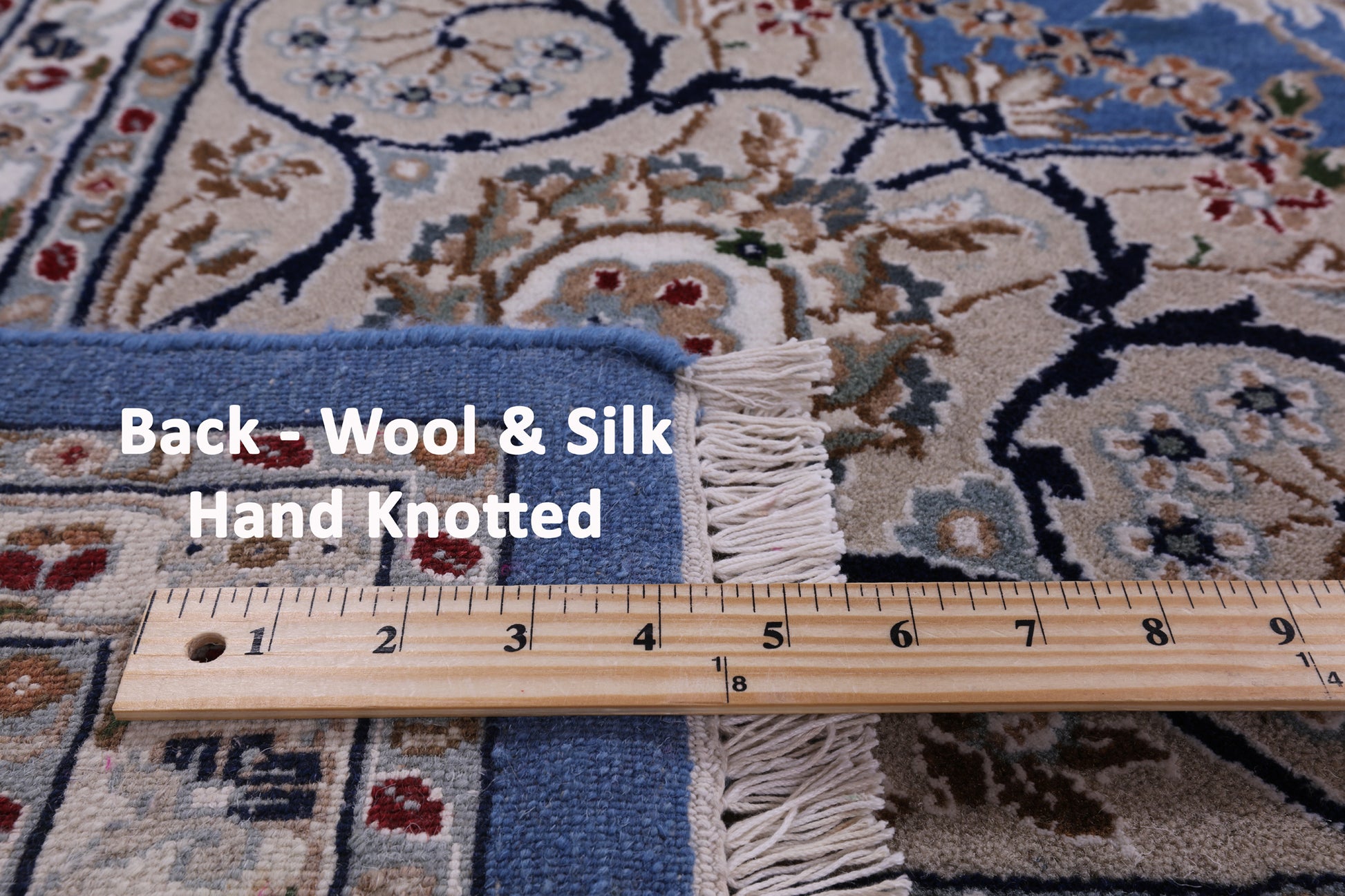 Blue Square Persian Nain Hand Knotted Wool & Silk Rug - 8' 10" X 8' 11" - Golden Nile