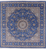 Blue Square Persian Nain Hand Knotted Wool & Silk Rug - 8' 10" X 9' 0" - Golden Nile