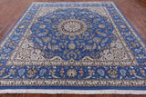 Blue Square Persian Nain Hand Knotted Wool & Silk Rug - 8' 10" X 9' 0" - Golden Nile