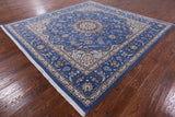Blue Square Persian Nain Hand Knotted Wool & Silk Rug - 8' 10" X 9' 0" - Golden Nile