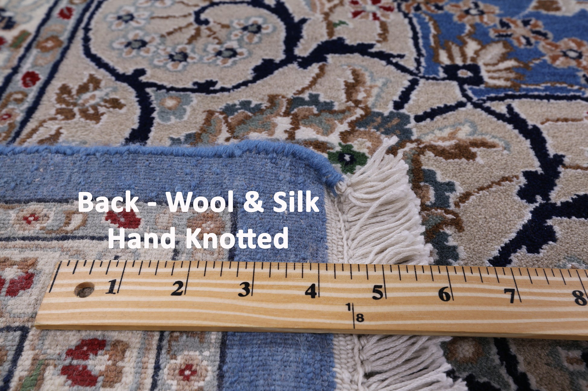 Blue Square Persian Nain Hand Knotted Wool & Silk Rug - 8' 10" X 9' 0" - Golden Nile