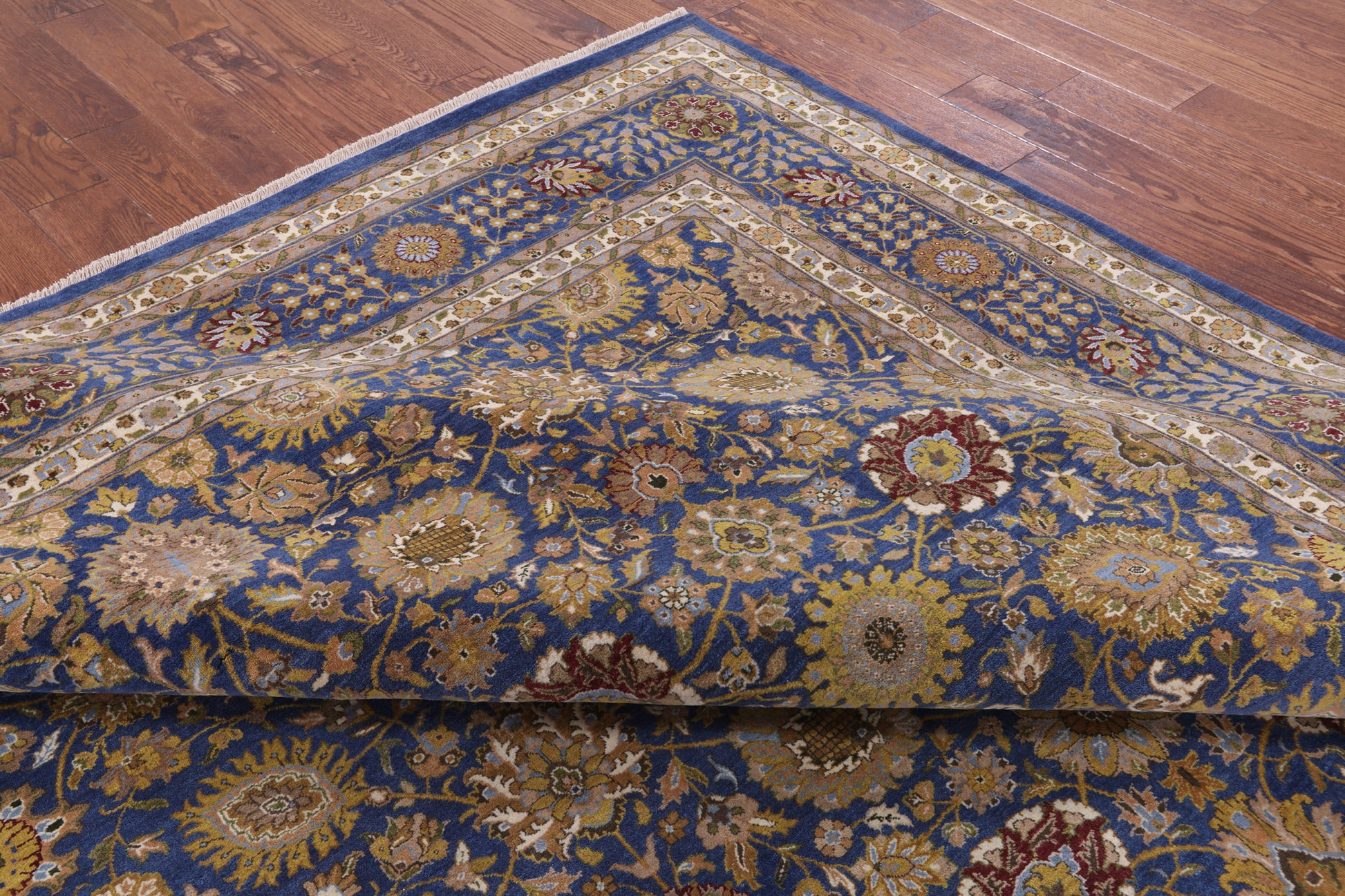 Blue Persian Tabriz Hand Knotted Wool Rug - 8' 10" X 11' 11" - Golden Nile