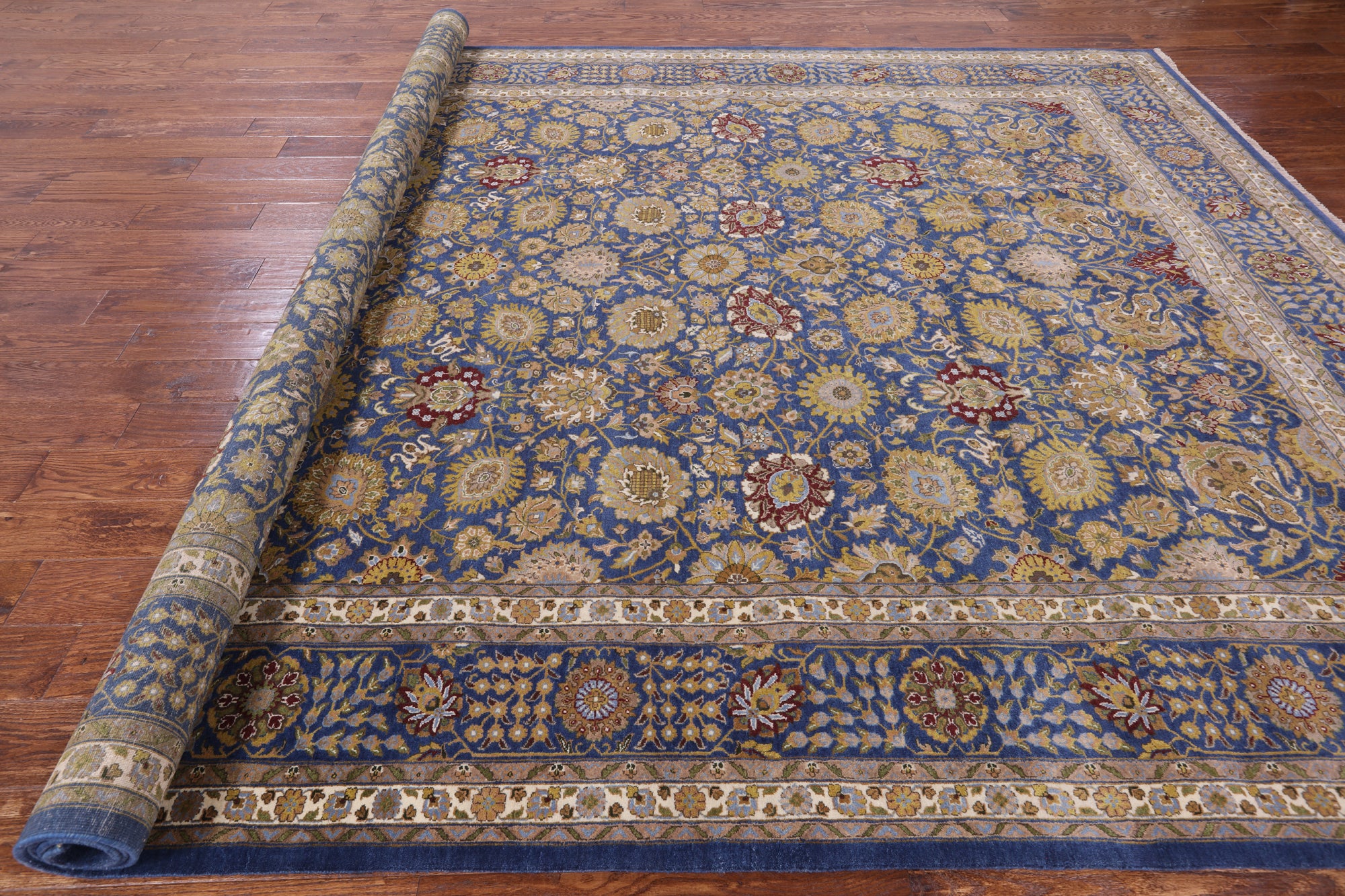 Blue Persian Tabriz Hand Knotted Wool Rug - 8' 10" X 11' 11" - Golden Nile