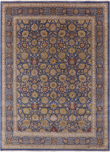 Blue Persian Tabriz Hand Knotted Wool Rug - 8' 10" X 11' 11" - Golden Nile