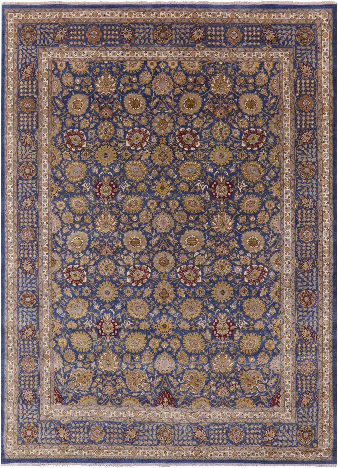 Blue Persian Tabriz Hand Knotted Wool Rug - 8' 10" X 11' 11" - Golden Nile