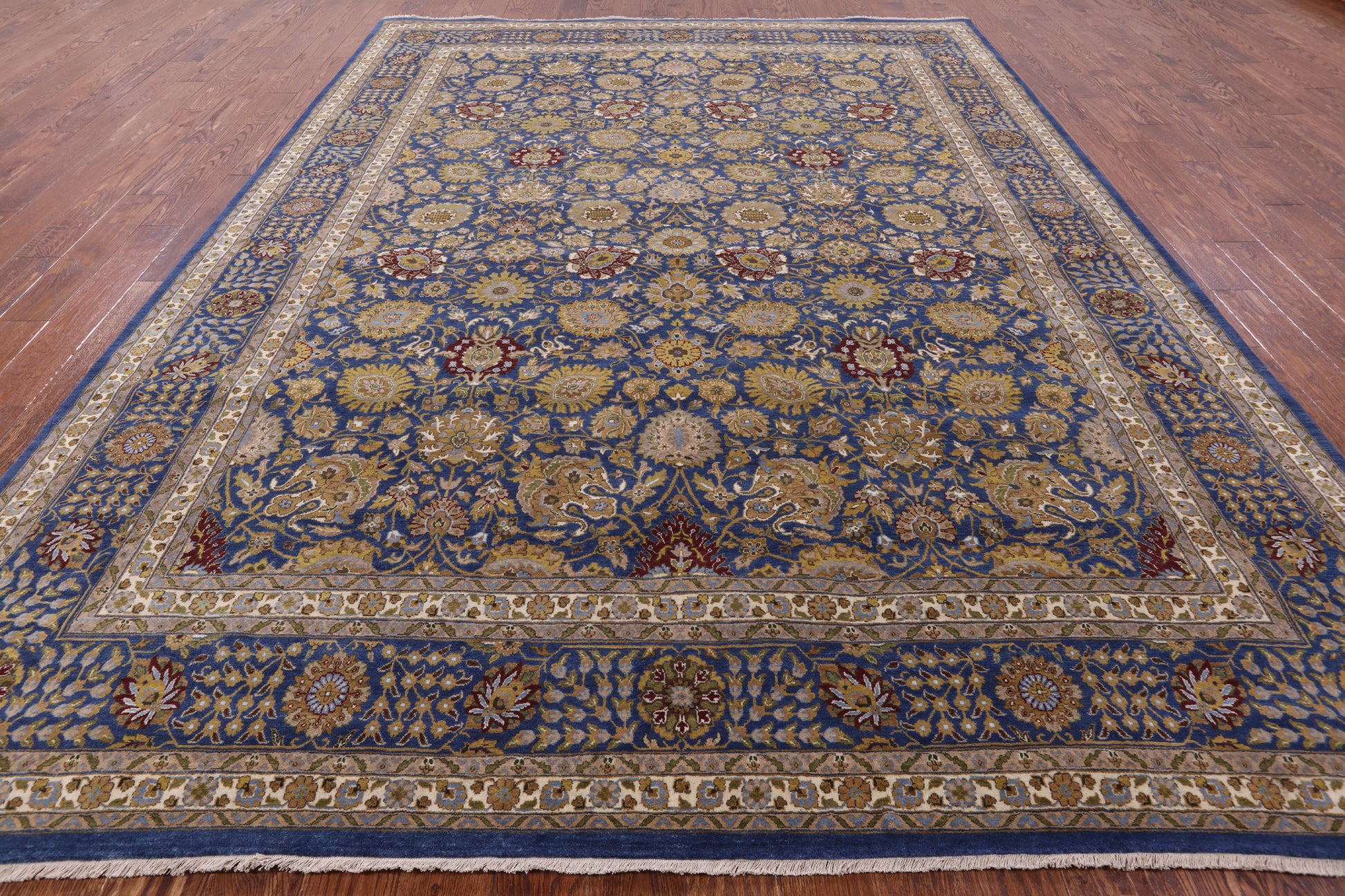 Blue Persian Tabriz Hand Knotted Wool Rug - 8' 10" X 11' 11" - Golden Nile