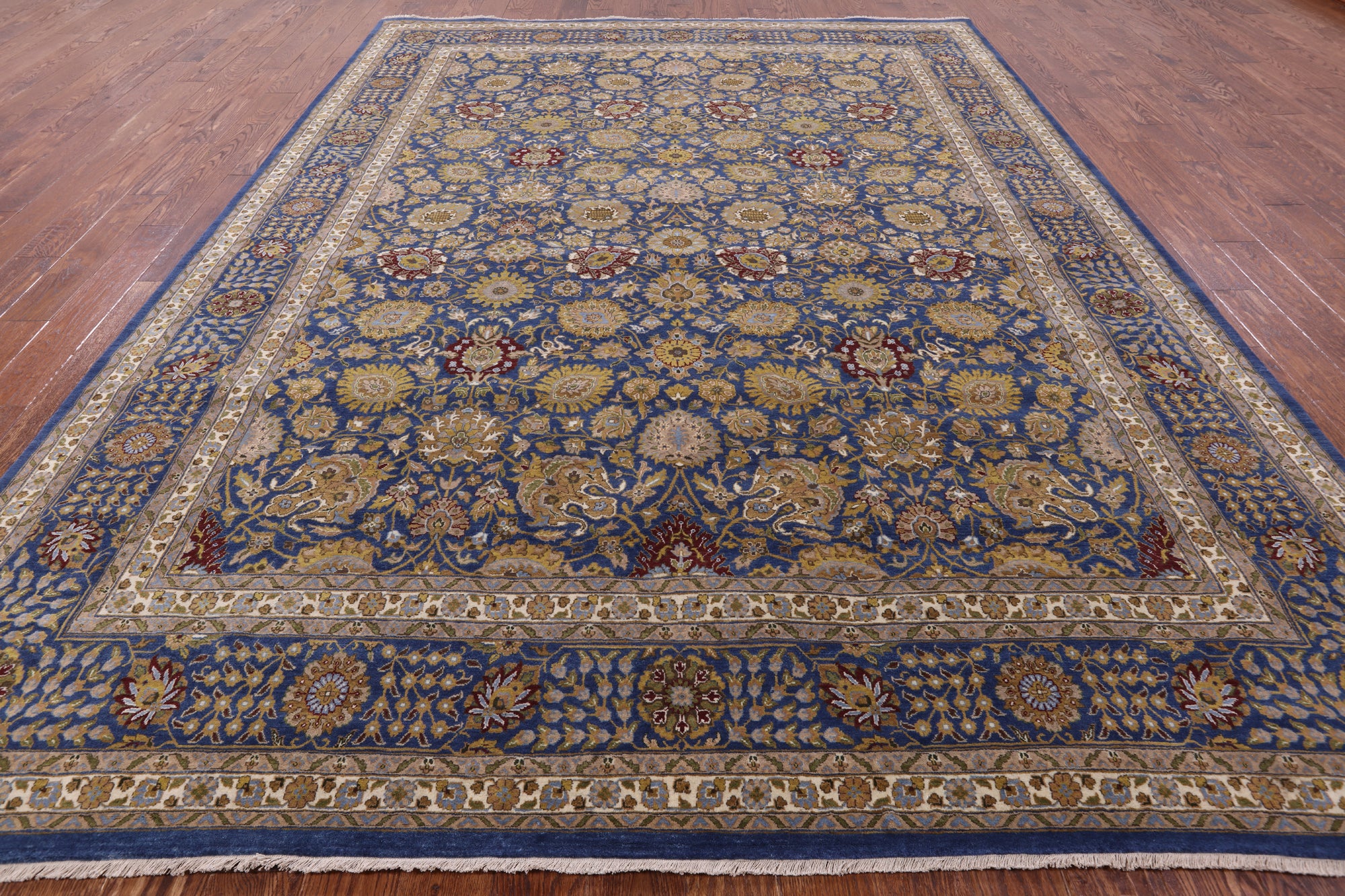 Blue Persian Tabriz Hand Knotted Wool Rug - 8' 10" X 11' 11" - Golden Nile