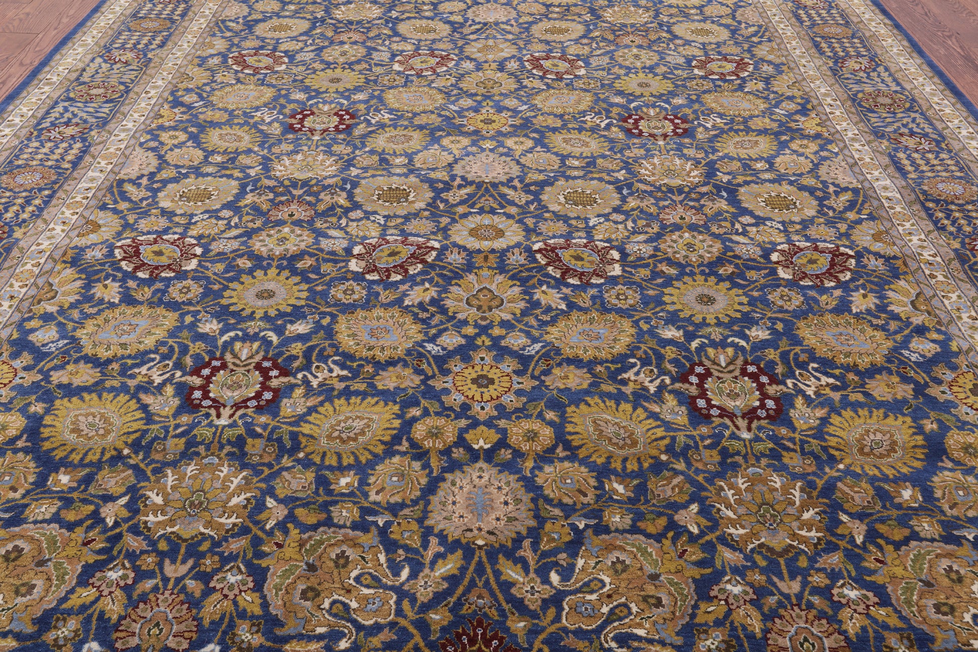 Blue Persian Tabriz Hand Knotted Wool Rug - 8' 10" X 11' 11" - Golden Nile