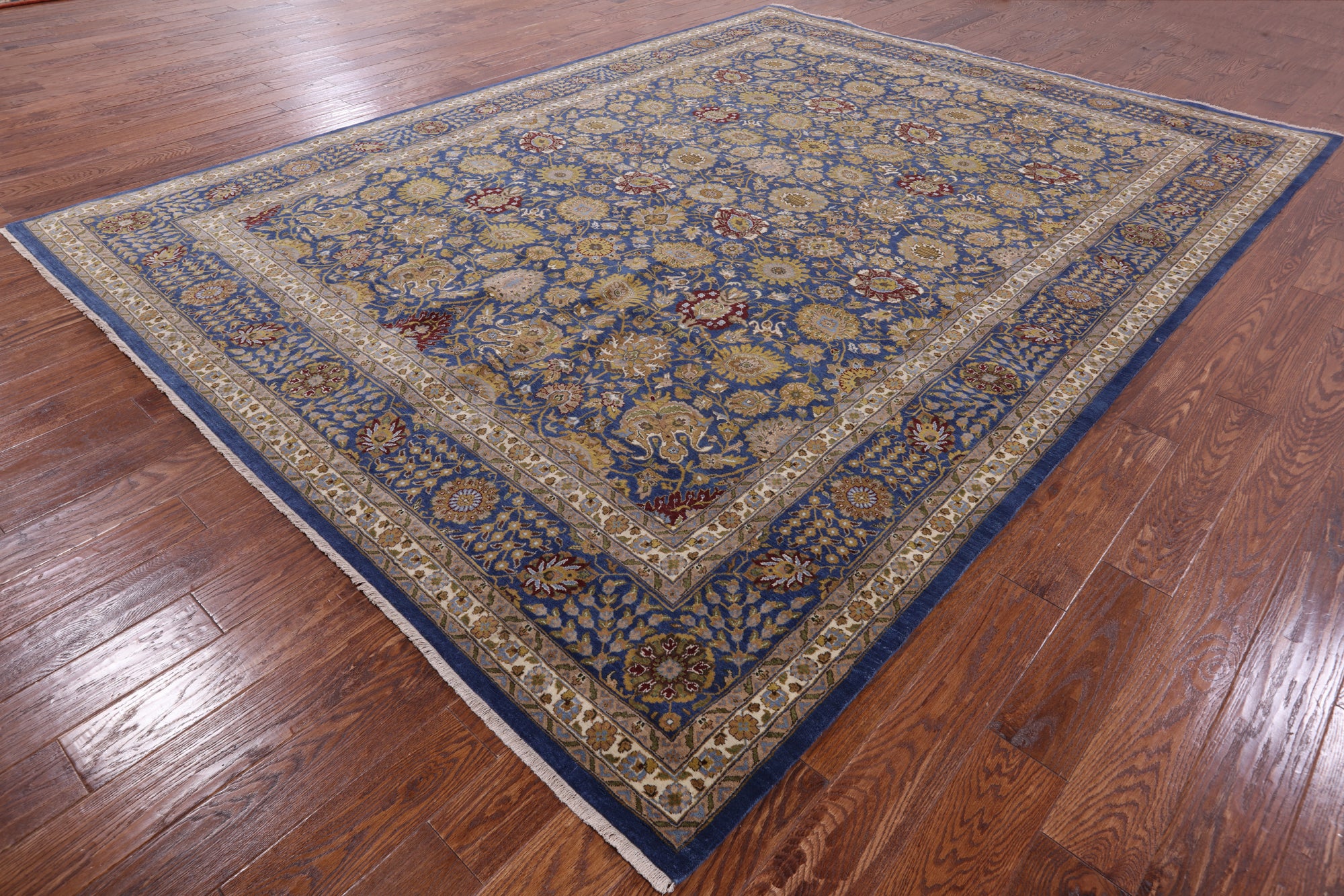 Blue Persian Tabriz Hand Knotted Wool Rug - 8' 10" X 11' 11" - Golden Nile