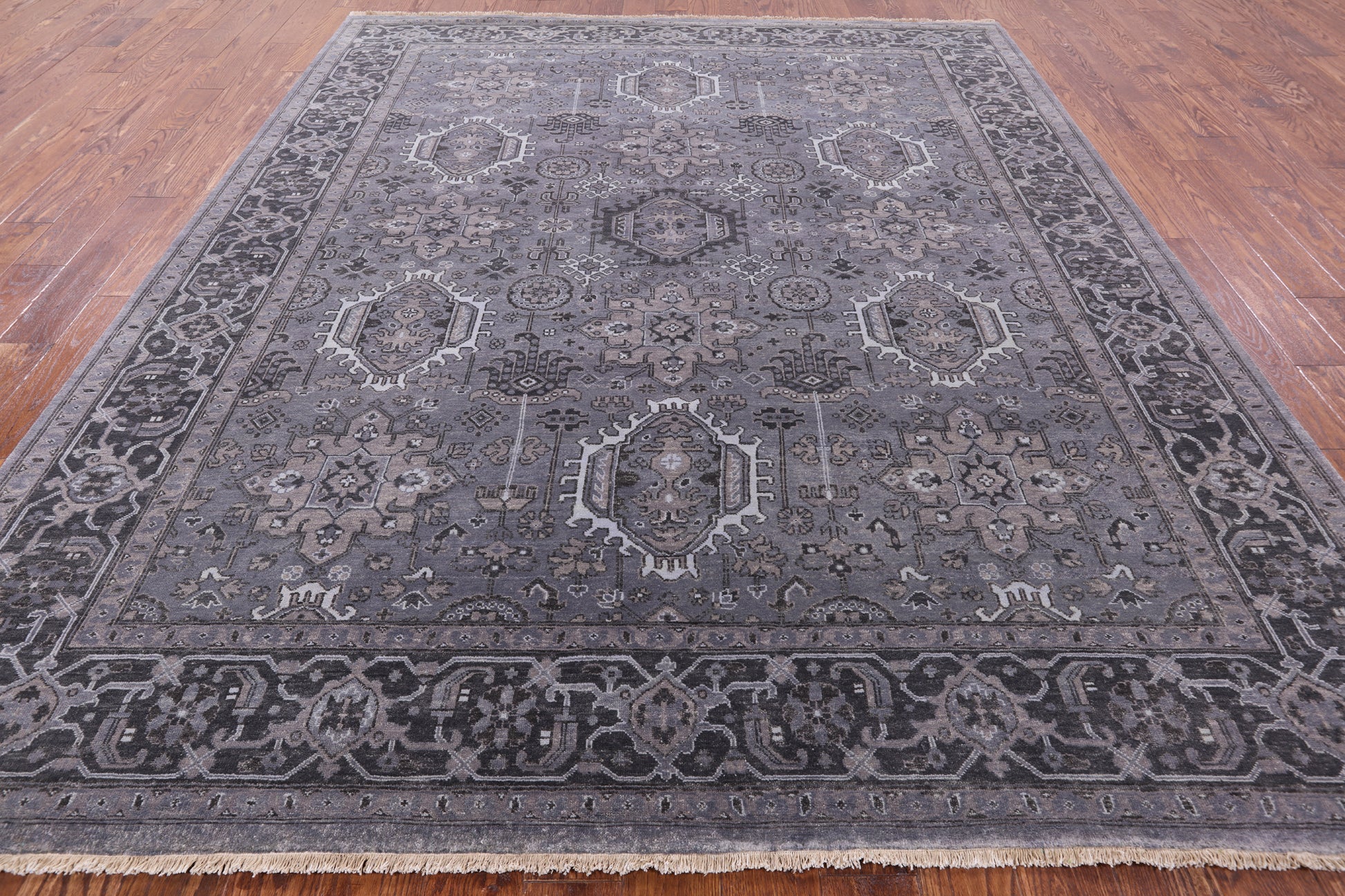 Grey Persian Fine Serapi Hand Knotted Wool Rug - 8' 3" X 9' 10" - Golden Nile
