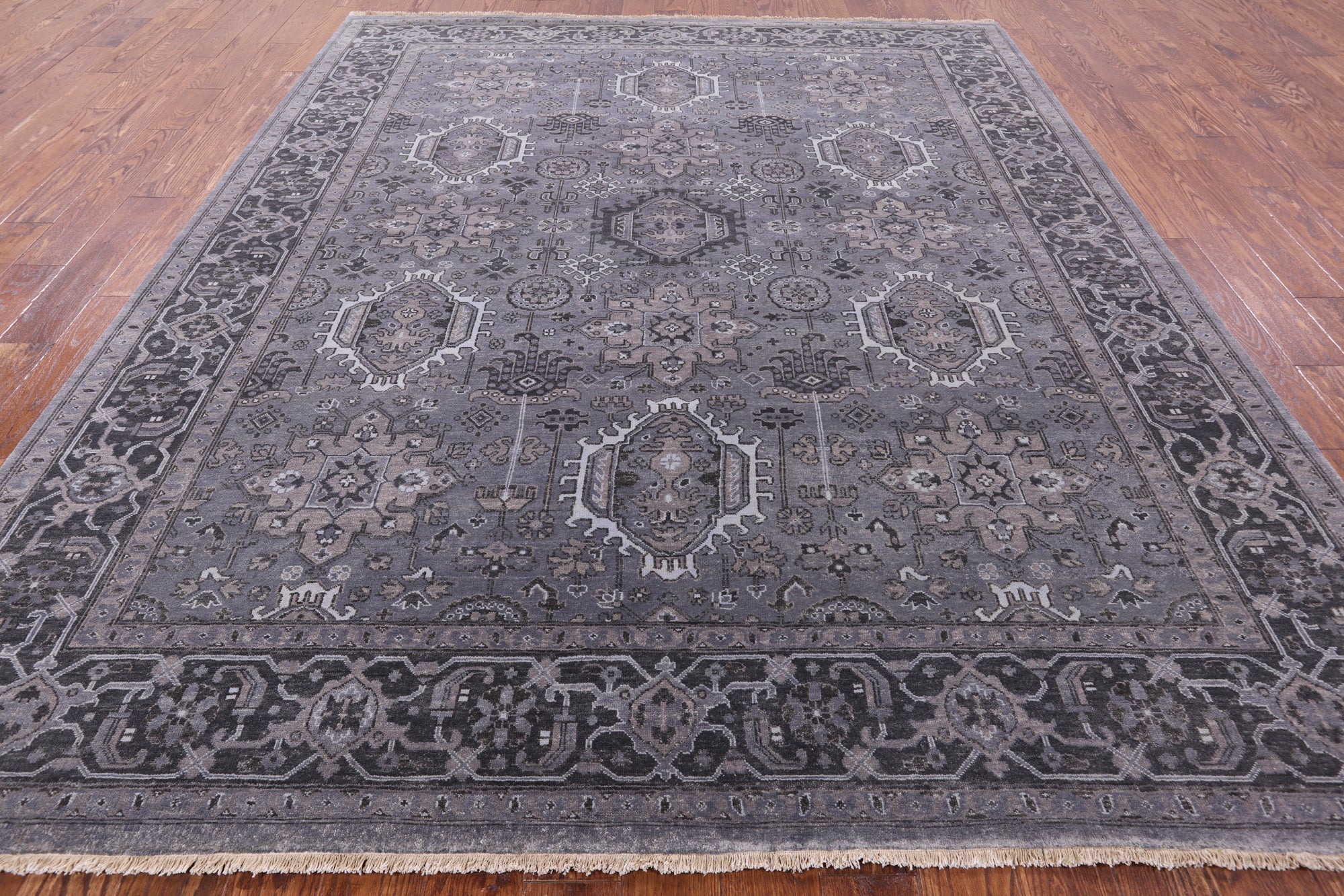 Grey Persian Fine Serapi Hand Knotted Wool Rug - 8' 3" X 9' 10" - Golden Nile