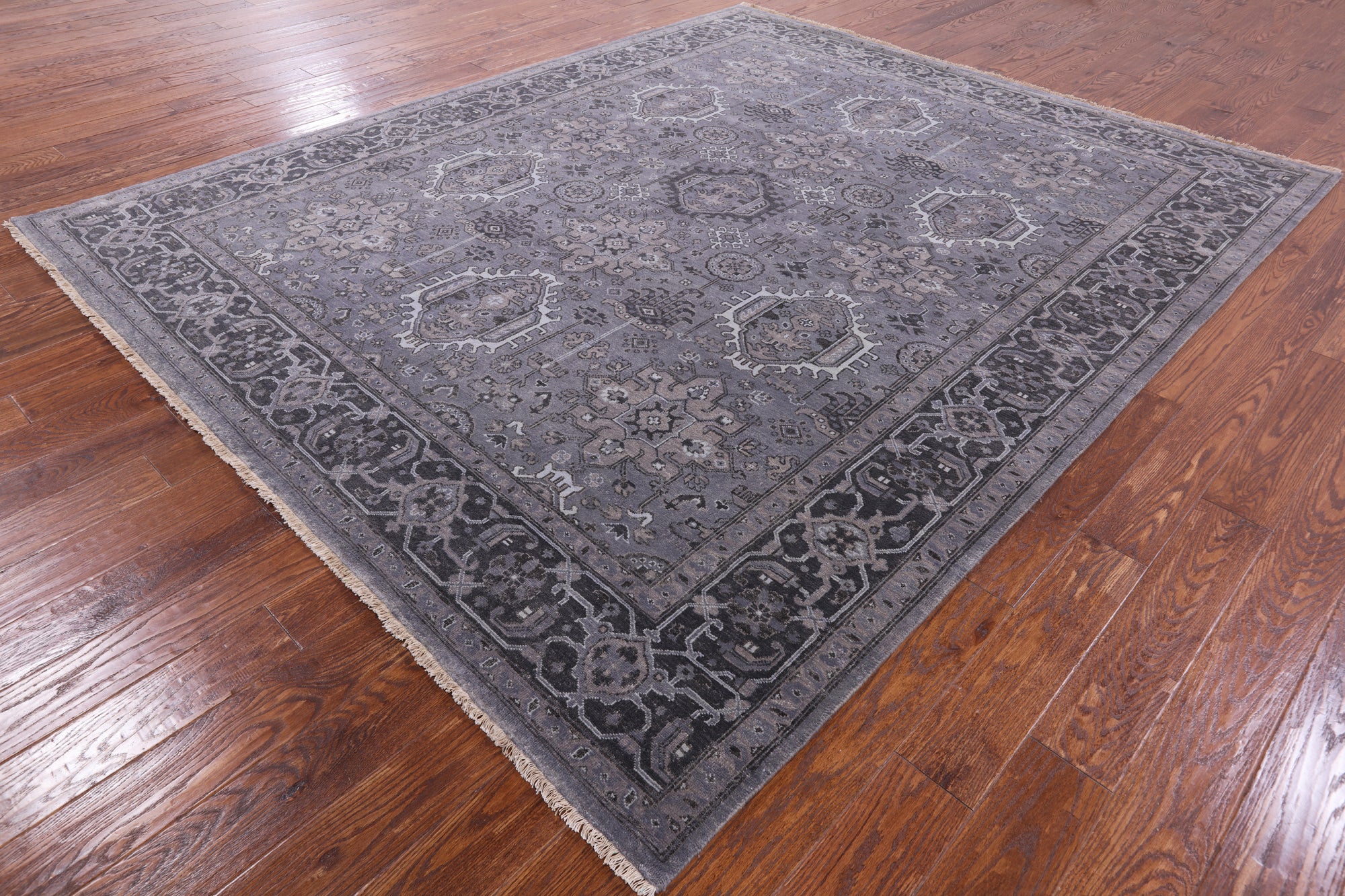 Grey Persian Fine Serapi Hand Knotted Wool Rug - 8' 3" X 9' 10" - Golden Nile