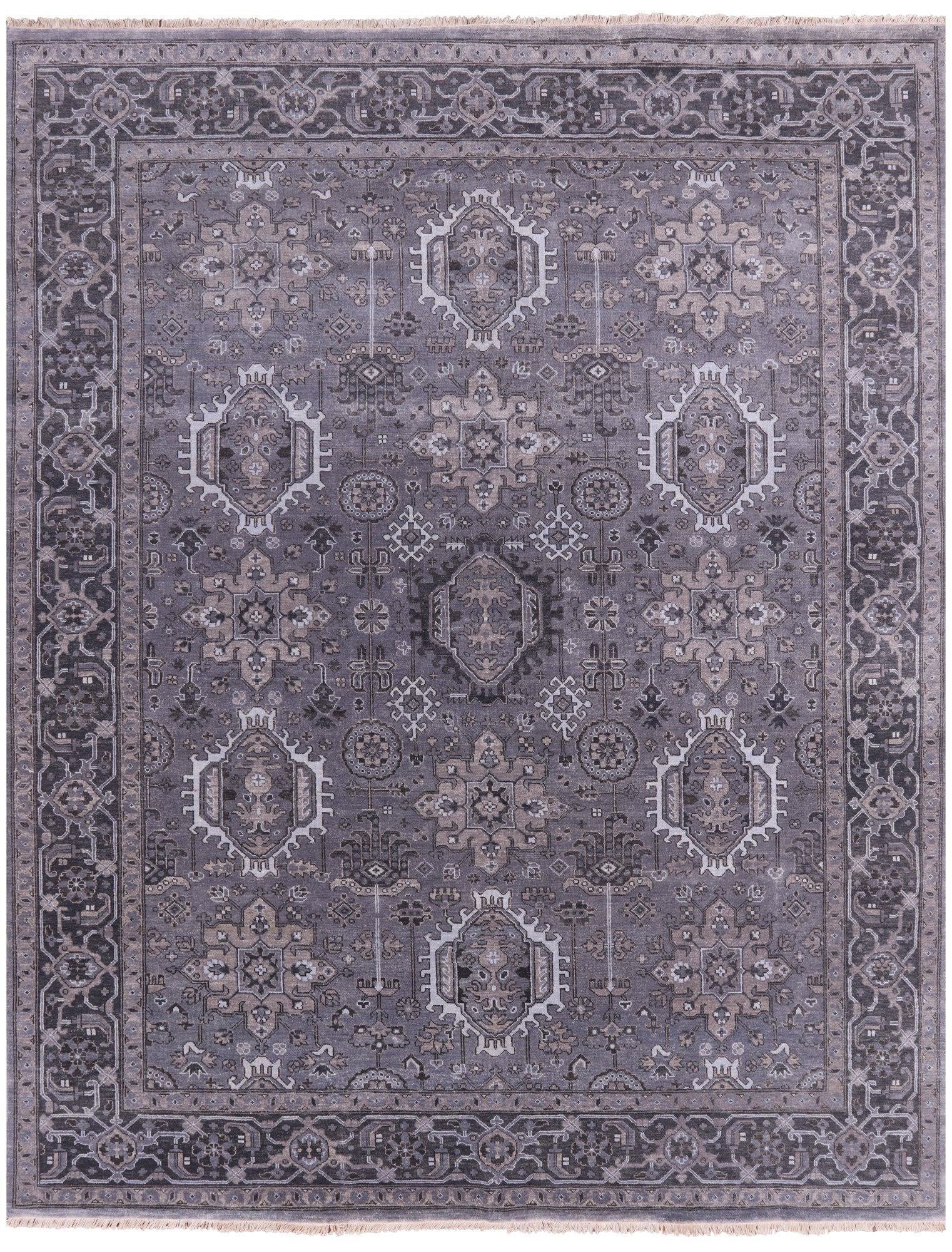 Grey Persian Fine Serapi Hand Knotted Wool  Rug - 7' 11" X 10' 1" - Golden Nile