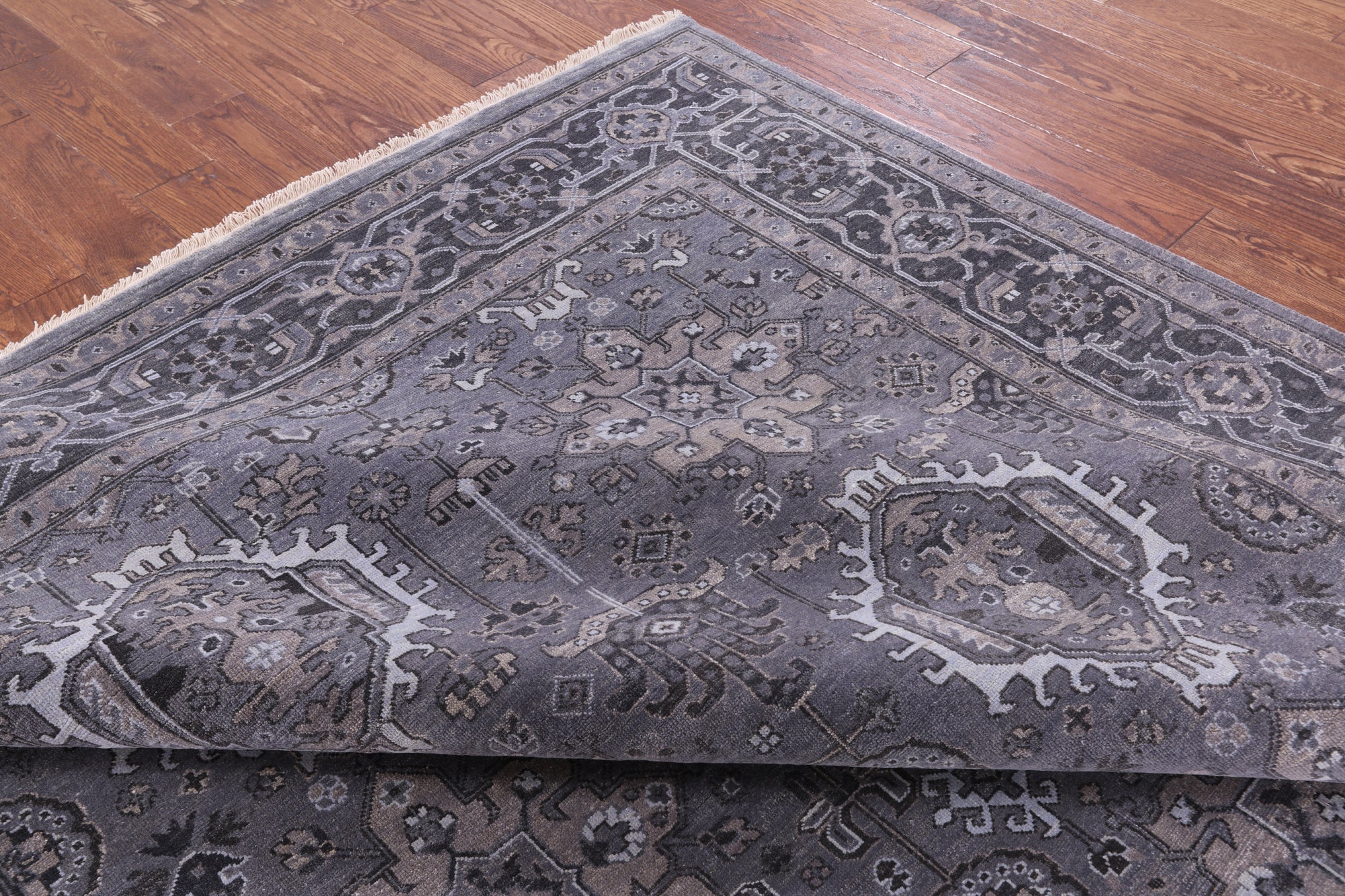 Grey Persian Fine Serapi Hand Knotted Wool  Rug - 7' 11" X 10' 1" - Golden Nile