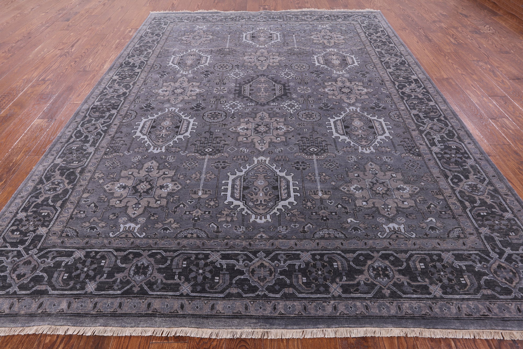 Grey Persian Fine Serapi Hand Knotted Wool  Rug - 7' 11" X 10' 1" - Golden Nile