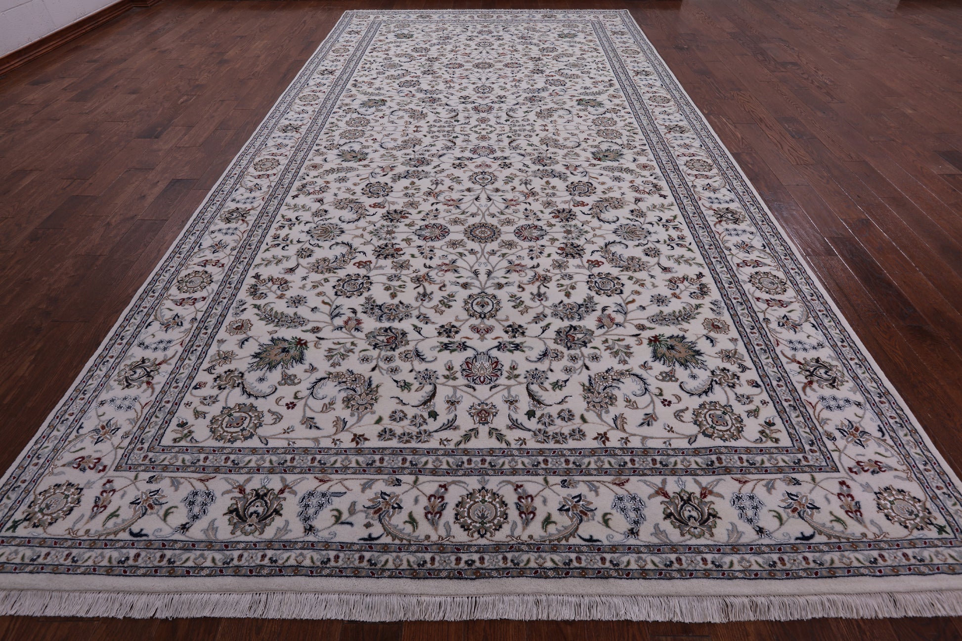 Ivory Persian Nain Hand Knotted Wool & Silk Rug - 8' 0" X 16' 1" - Golden Nile