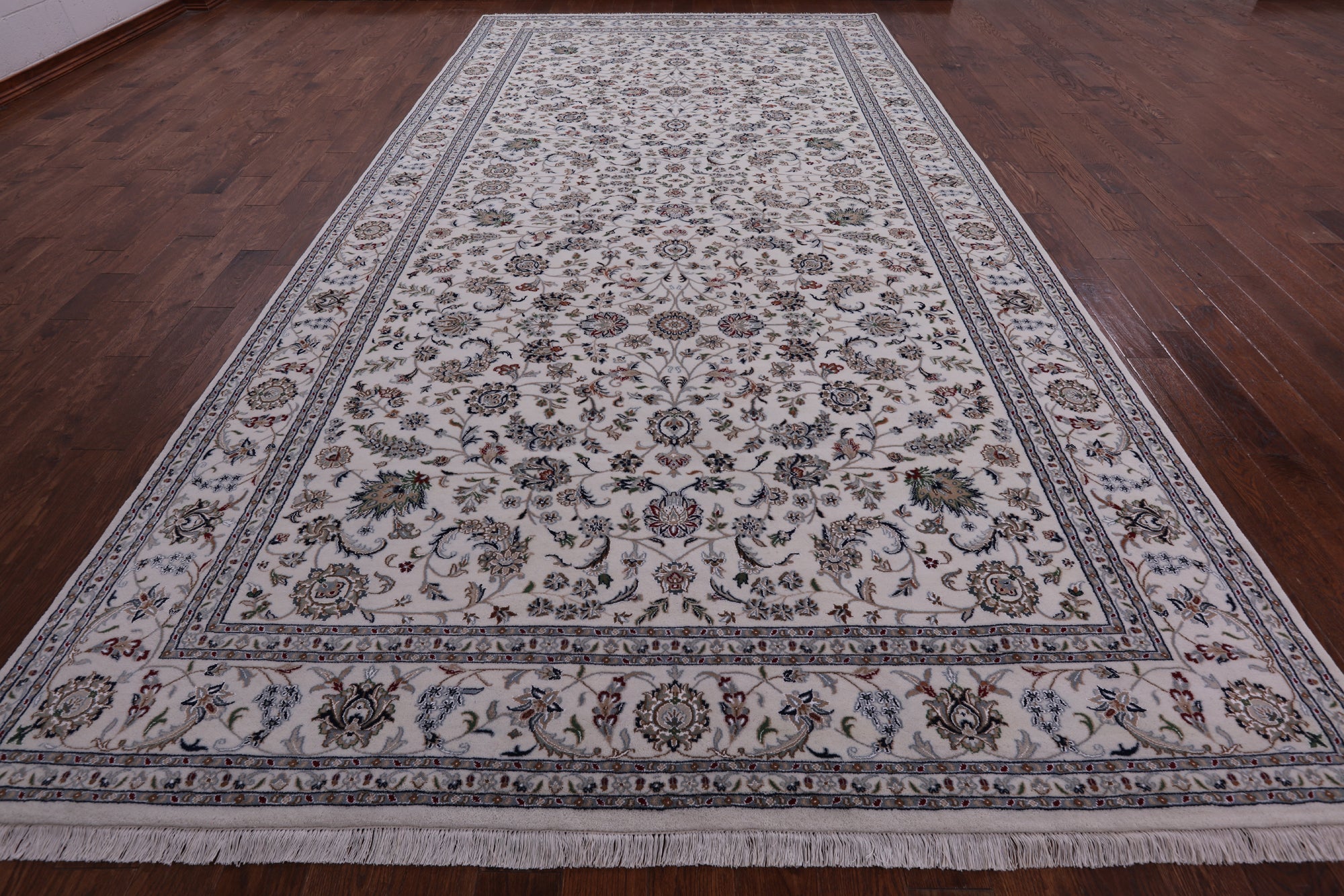 Ivory Persian Nain Hand Knotted Wool & Silk Rug - 8' 0" X 16' 1" - Golden Nile