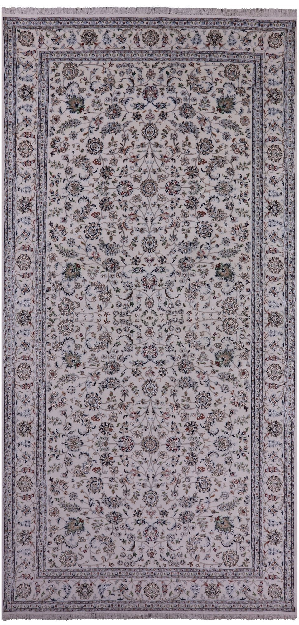 Ivory Persian Nain Hand Knotted Wool & Silk Rug - 8' 0" X 16' 1" - Golden Nile