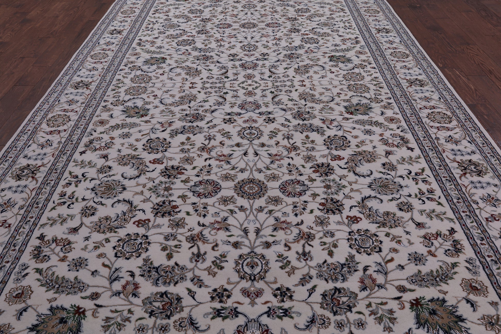 Ivory Persian Nain Hand Knotted Wool & Silk Rug - 8' 0" X 16' 1" - Golden Nile