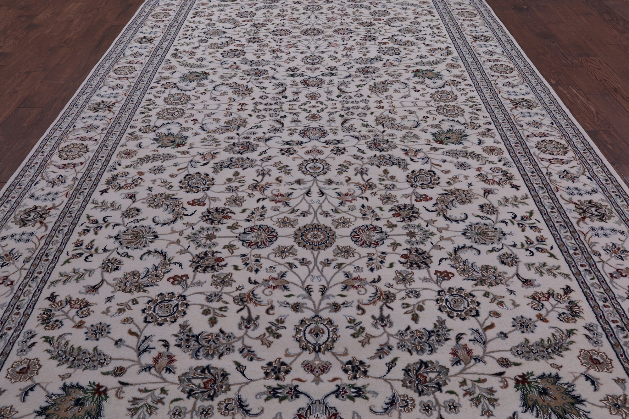 Ivory Persian Nain Hand Knotted Wool & Silk Rug - 8' 0" X 16' 1" - Golden Nile