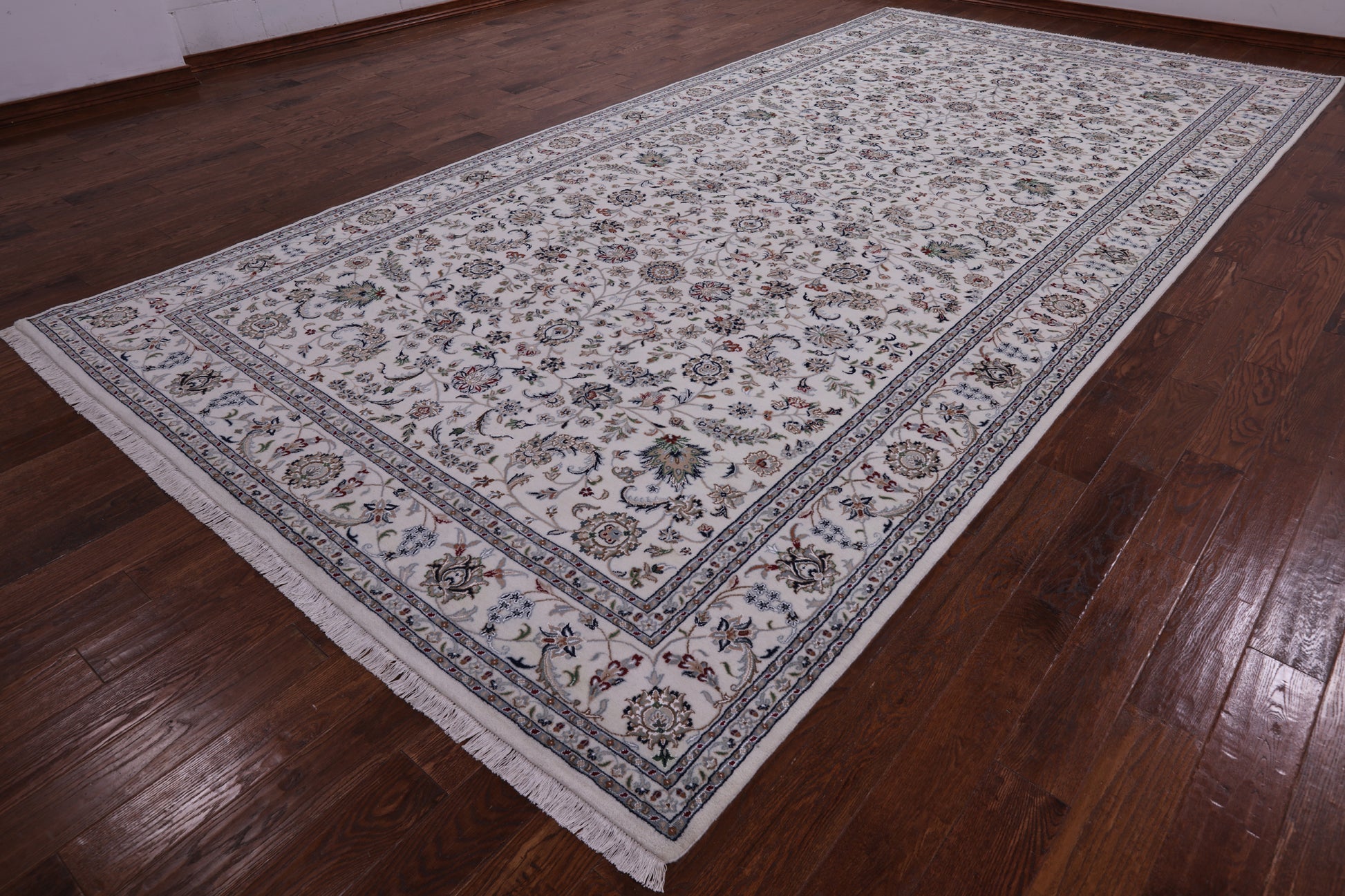 Ivory Persian Nain Hand Knotted Wool & Silk Rug - 8' 0" X 16' 1" - Golden Nile