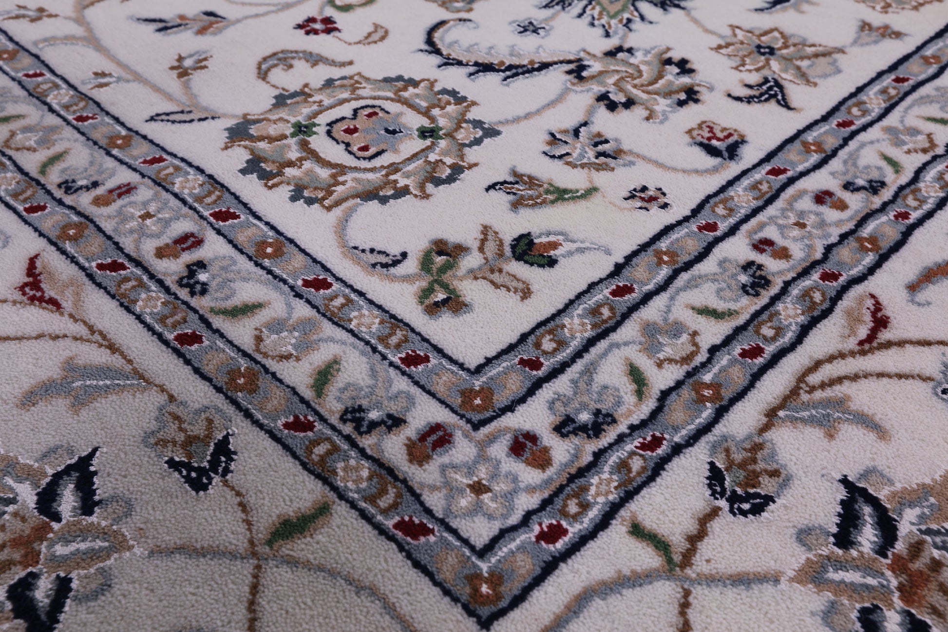 Ivory Persian Nain Hand Knotted Wool & Silk Rug - 8' 0" X 16' 1" - Golden Nile
