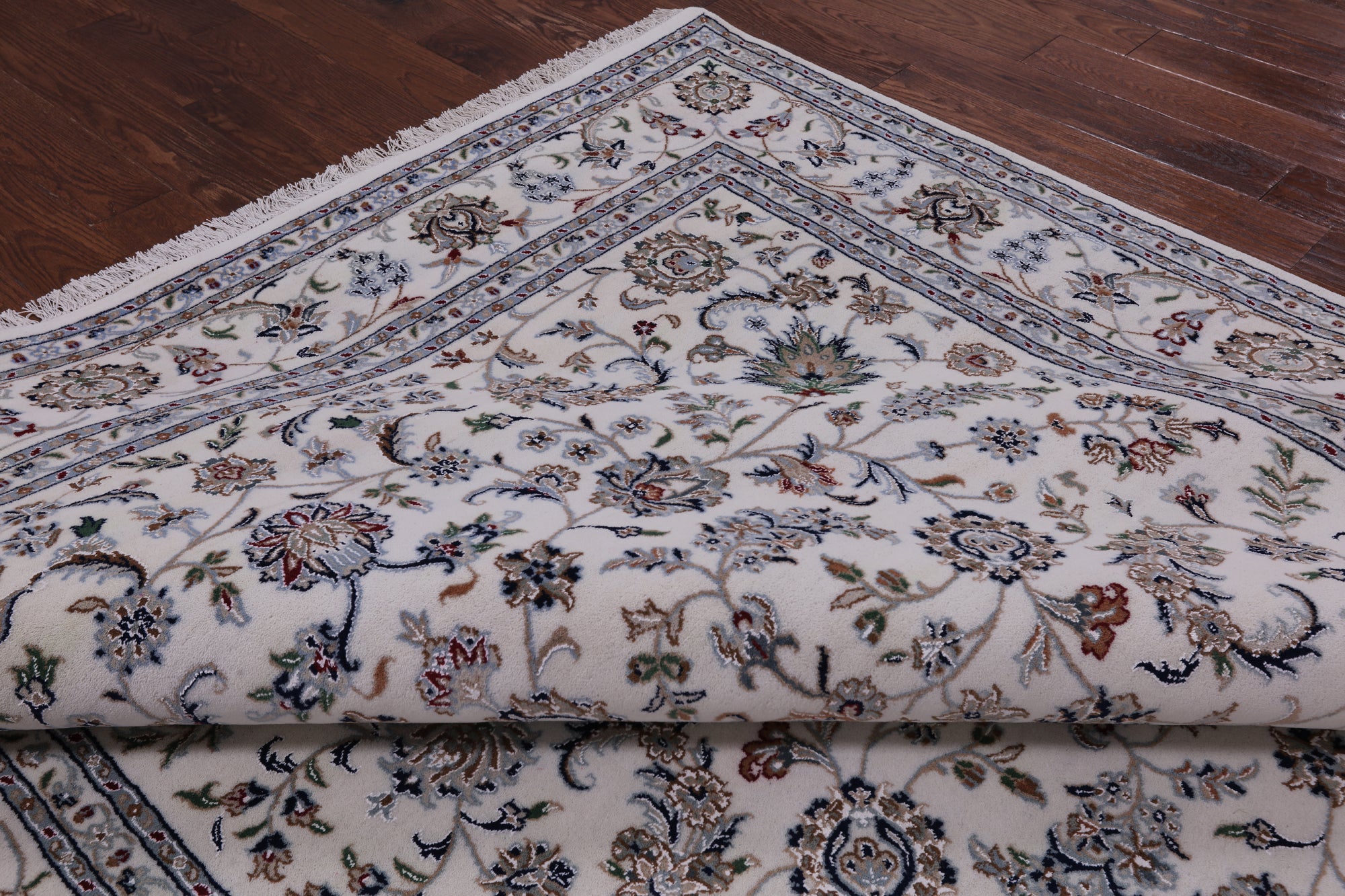 Ivory Persian Nain Hand Knotted Wool & Silk Rug - 8' 0" X 16' 1" - Golden Nile
