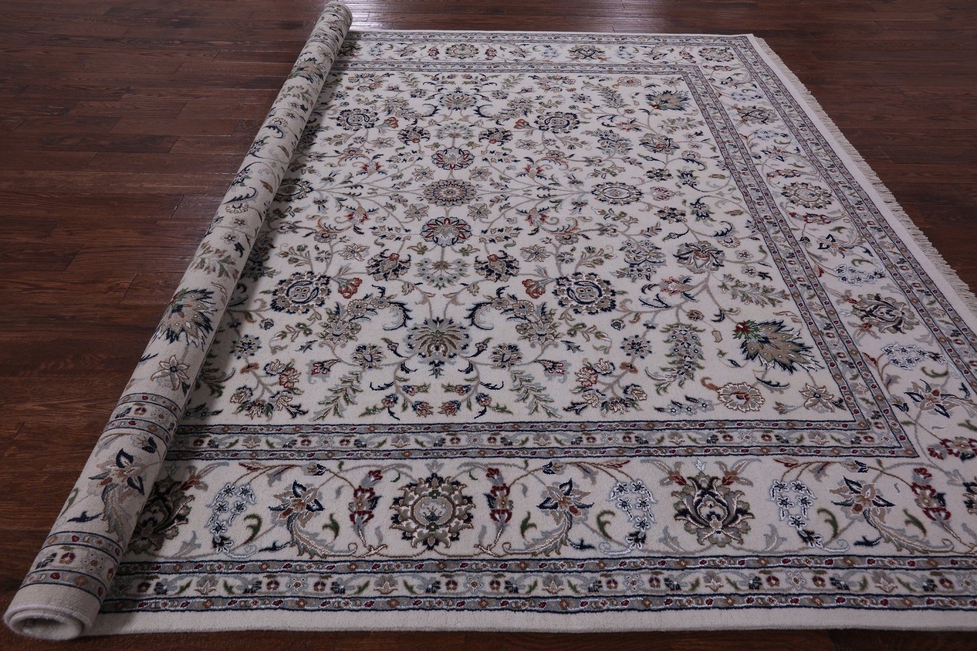 Ivory Square Persian Nain Hand Knotted Wool & Silk Rug - 8' 11" X 9' 0" - Golden Nile