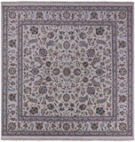 Ivory Square Persian Nain Hand Knotted Wool & Silk Rug - 8' 11" X 9' 0" - Golden Nile