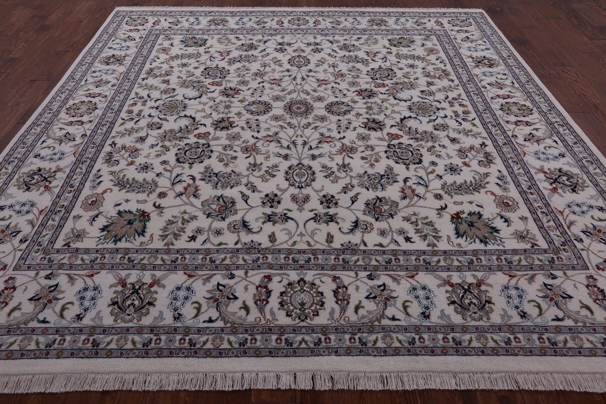 Ivory Square Persian Nain Hand Knotted Wool & Silk Rug - 8' 11" X 9' 0" - Golden Nile