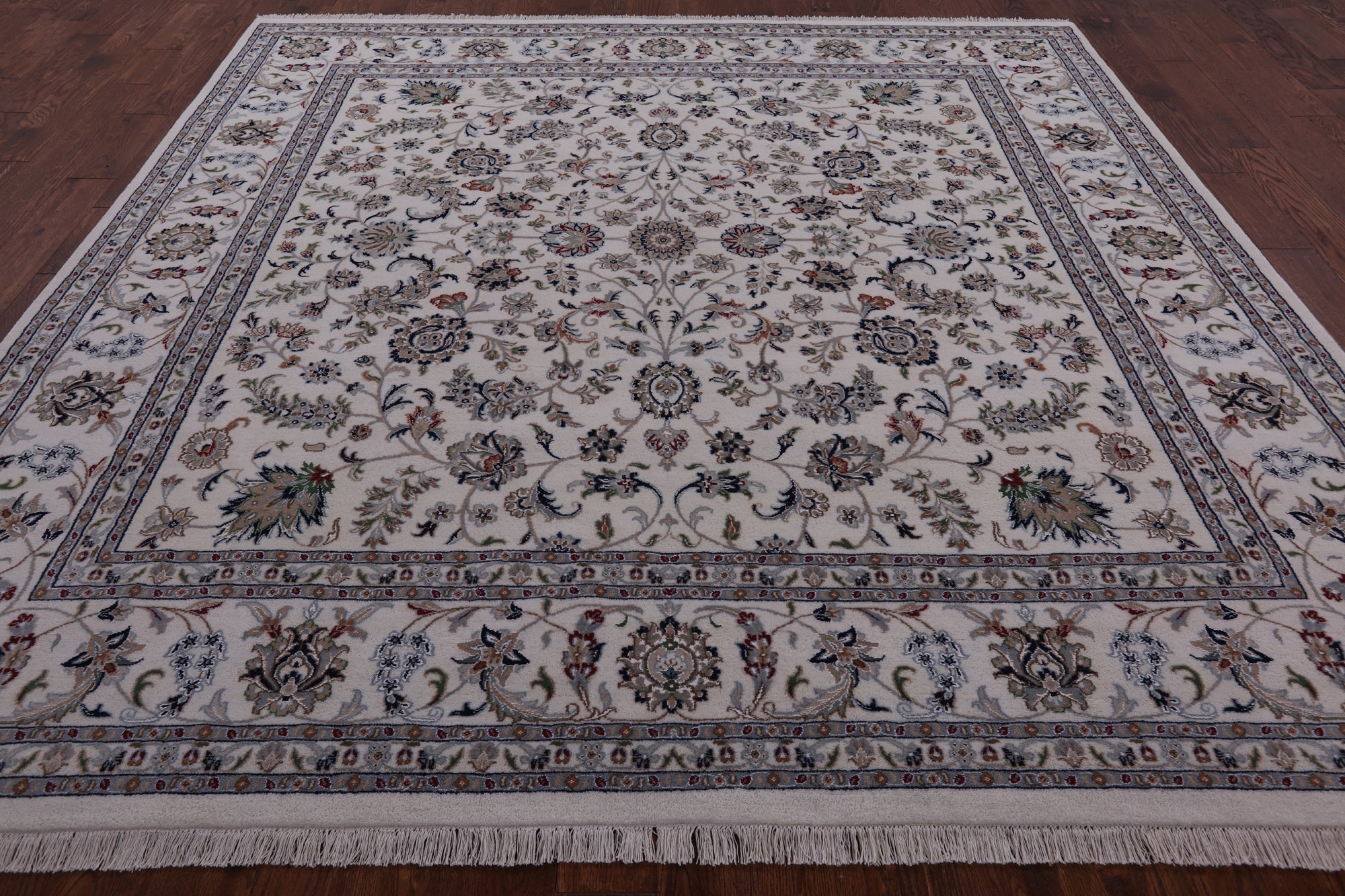 Ivory Square Persian Nain Hand Knotted Wool & Silk Rug - 8' 11" X 9' 0" - Golden Nile