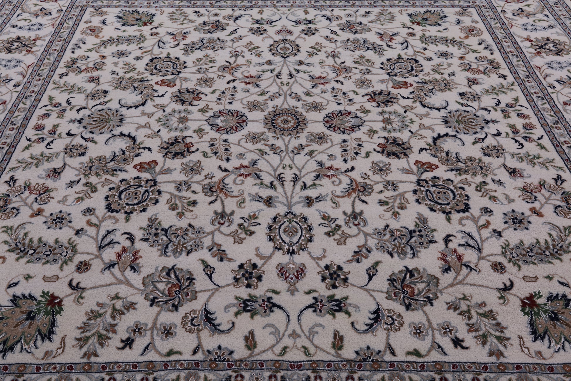 Ivory Square Persian Nain Hand Knotted Wool & Silk Rug - 8' 11" X 9' 0" - Golden Nile