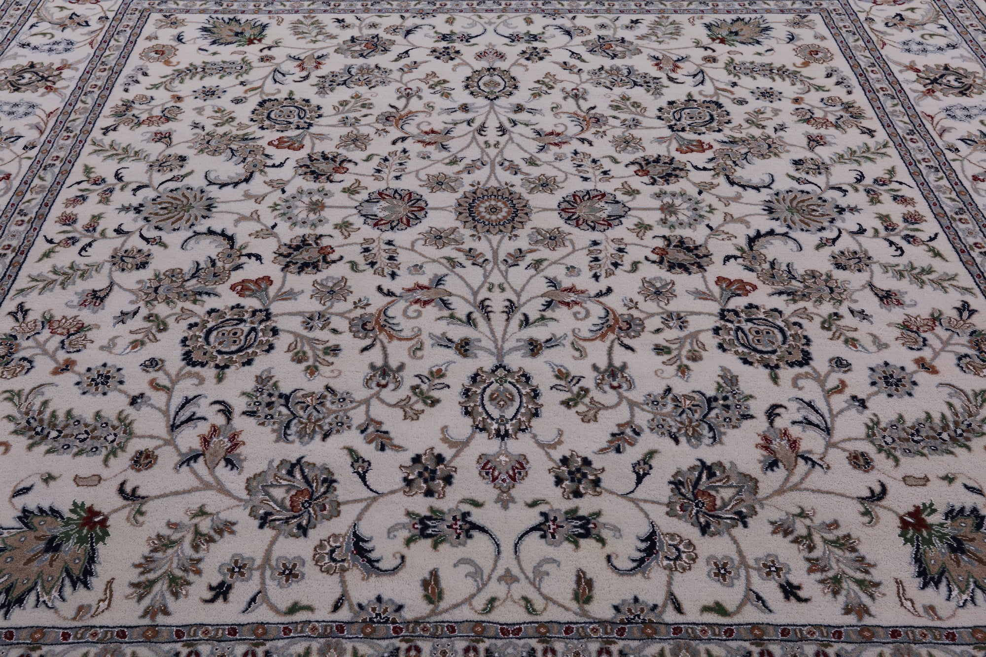 Ivory Square Persian Nain Hand Knotted Wool & Silk Rug - 8' 11" X 9' 0" - Golden Nile