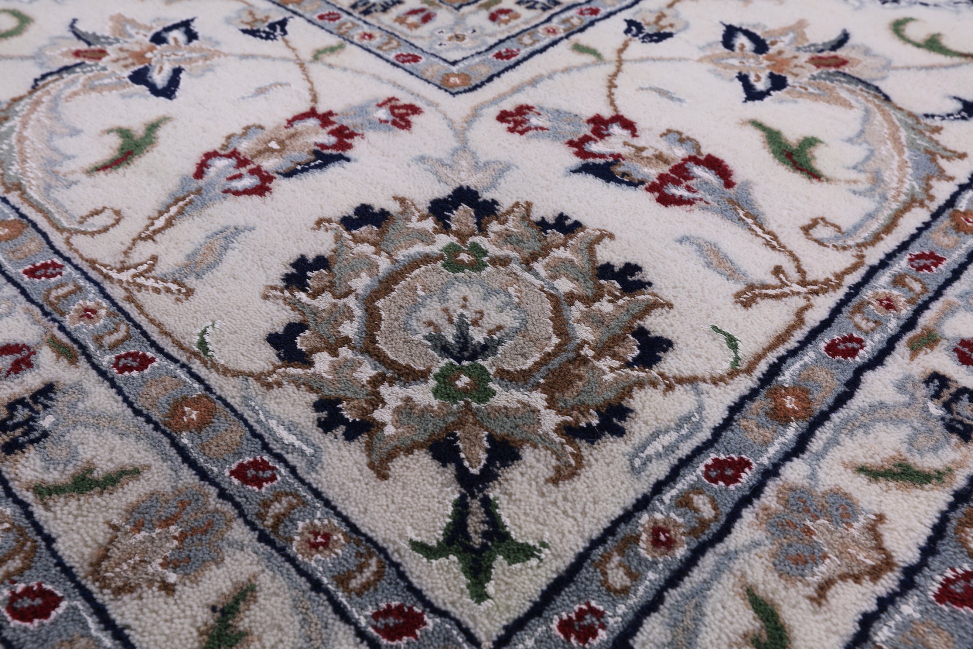 Ivory Square Persian Nain Hand Knotted Wool & Silk Rug - 8' 11" X 9' 0" - Golden Nile