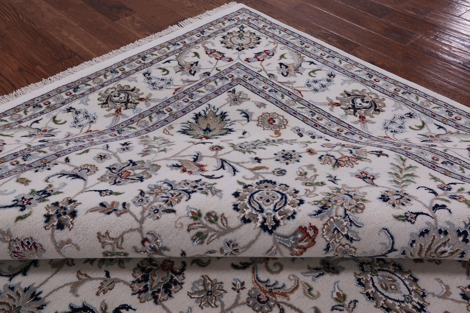 Ivory Square Persian Nain Hand Knotted Wool & Silk Rug - 8' 11" X 9' 0" - Golden Nile