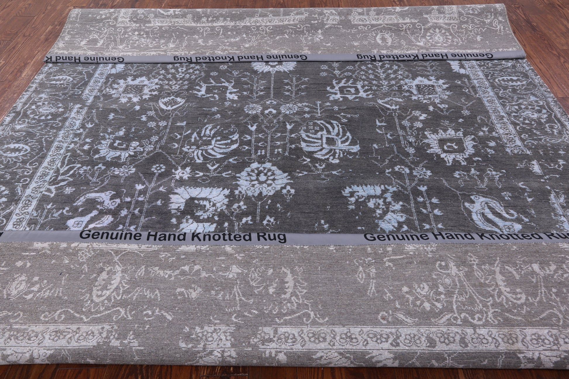 Grey Modern Hand Knotted Wool & Silk Rug - 8' 1" X 10' 0" - Golden Nile
