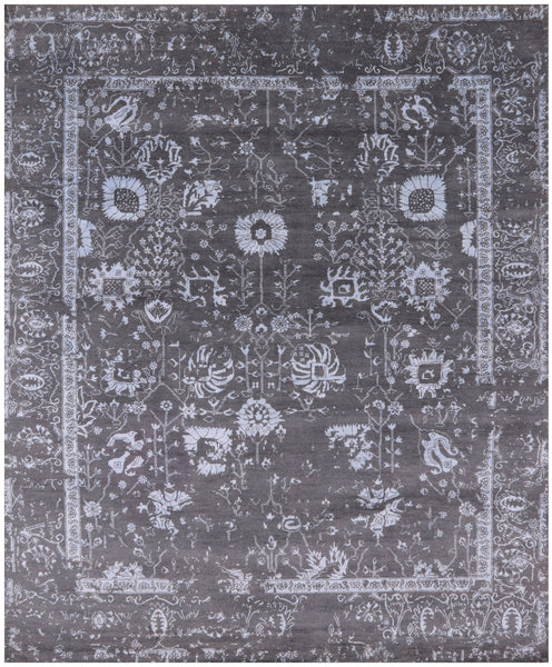 Grey Modern Hand Knotted Wool & Silk Rug - 8' 1" X 10' 0" - Golden Nile