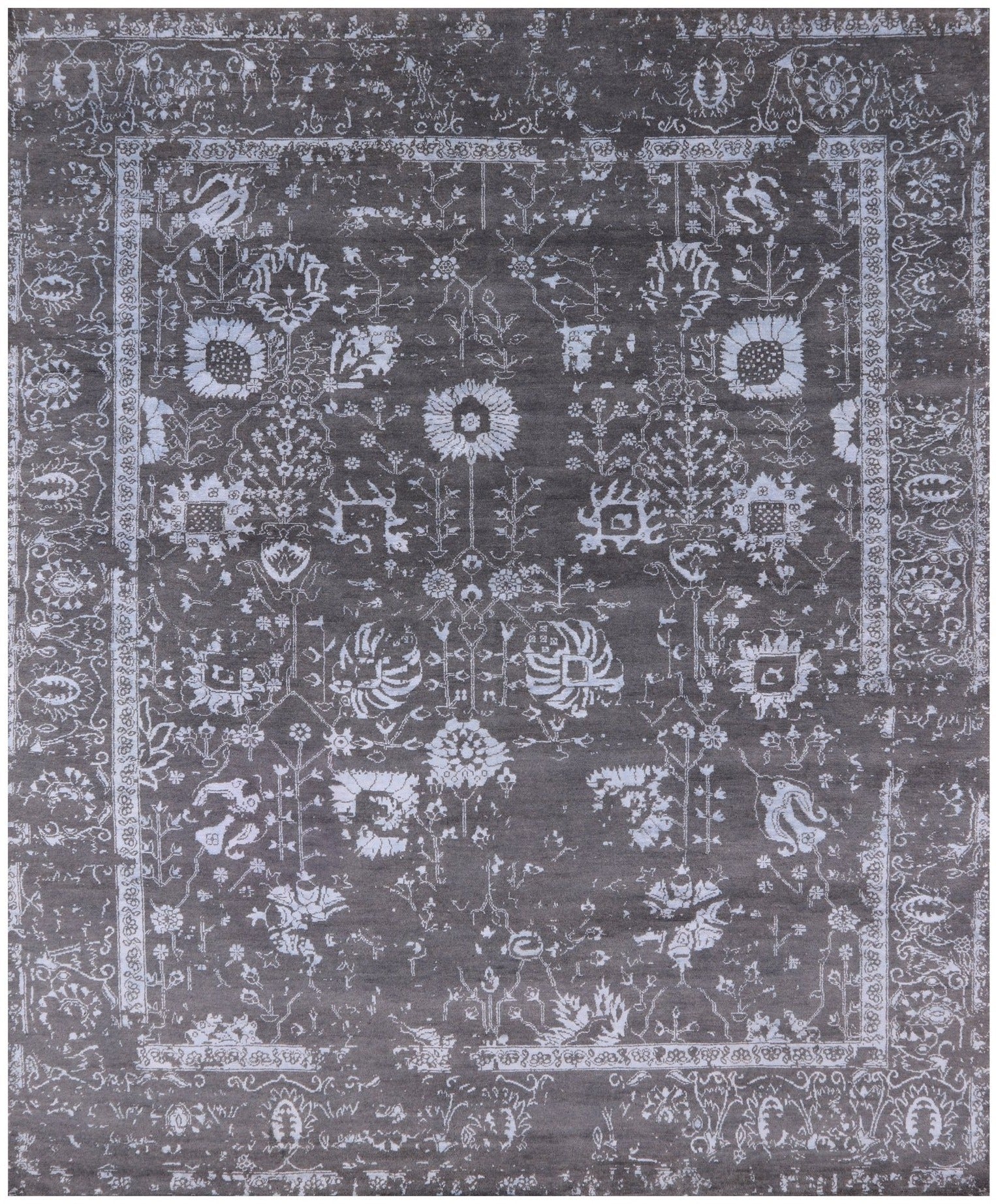 Grey Modern Hand Knotted Wool & Silk Rug - 8' 1" X 10' 0" - Golden Nile