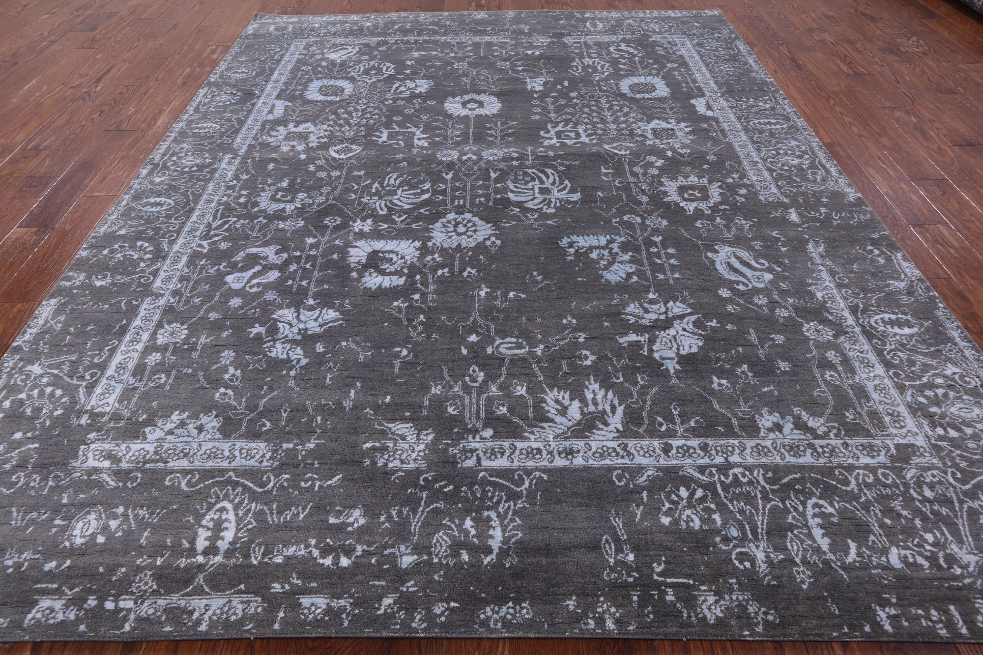 Grey Modern Hand Knotted Wool & Silk Rug - 8' 1" X 10' 0" - Golden Nile