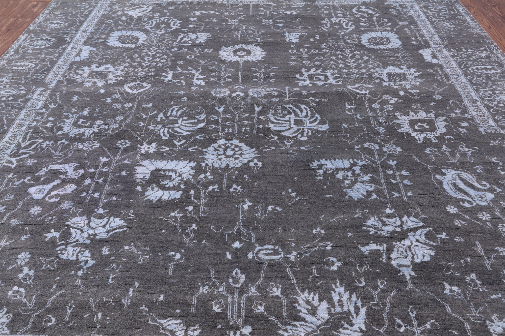 Grey Modern Hand Knotted Wool & Silk Rug - 8' 1" X 10' 0" - Golden Nile