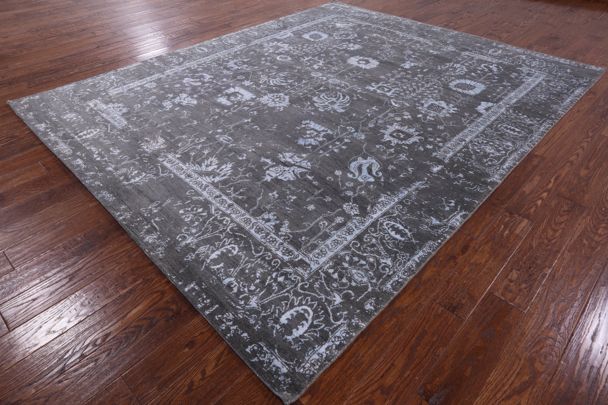 Grey Modern Hand Knotted Wool & Silk Rug - 8' 1" X 10' 0" - Golden Nile