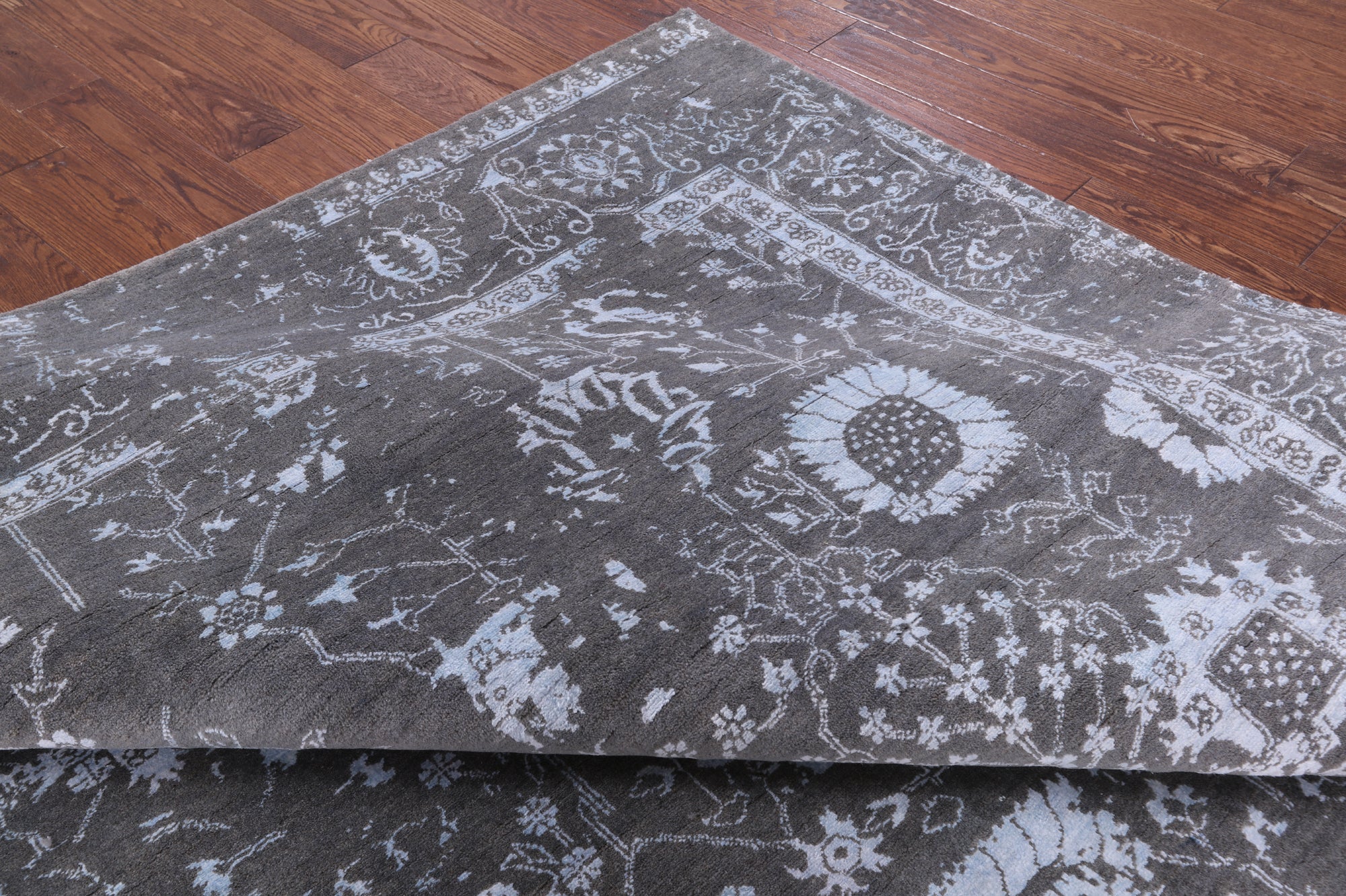 Grey Modern Hand Knotted Wool & Silk Rug - 8' 1" X 10' 0" - Golden Nile