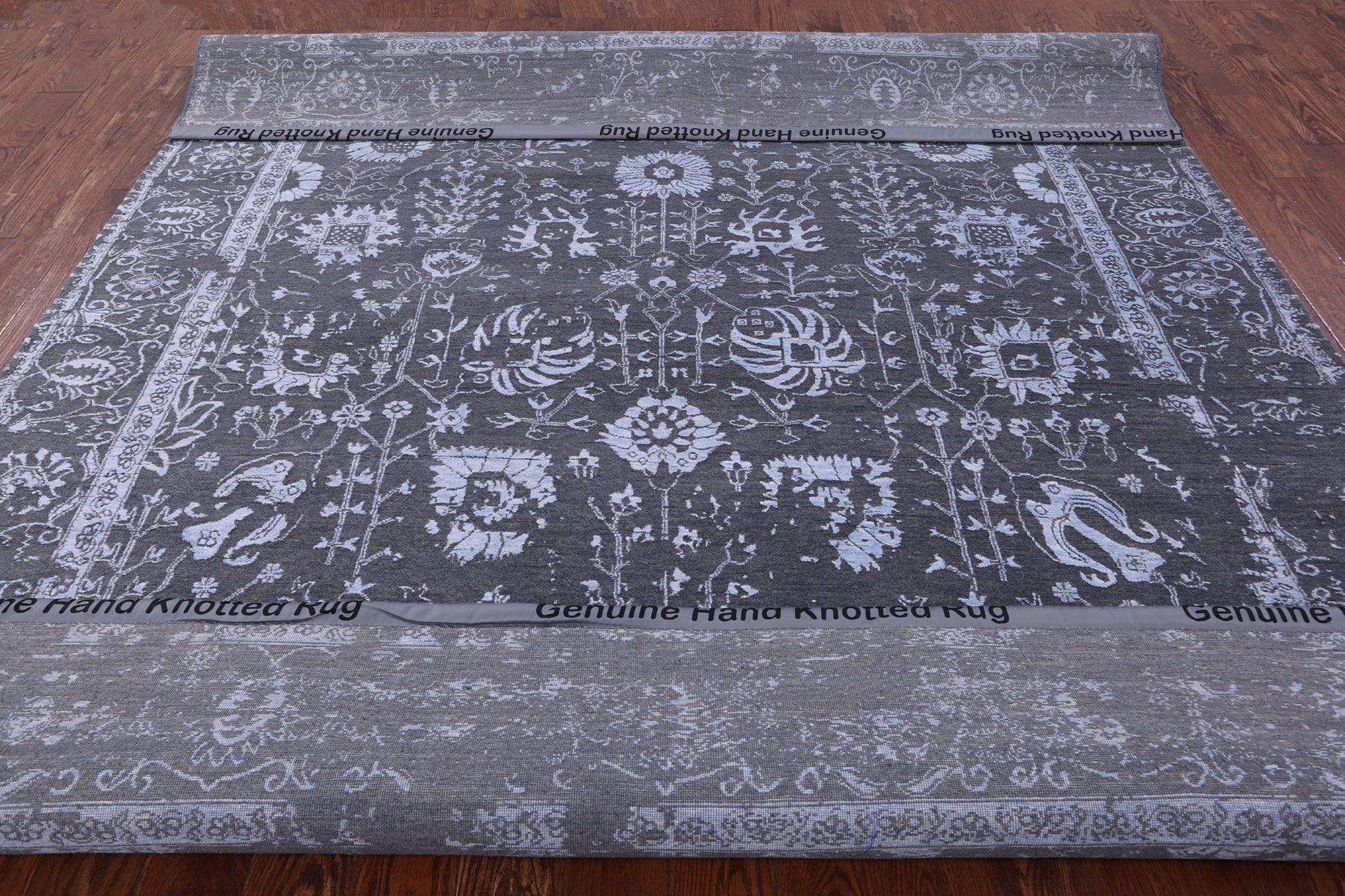 Grey Modern Hand Knotted Wool & Silk Rug - 8' 2" X 10' 0" - Golden Nile